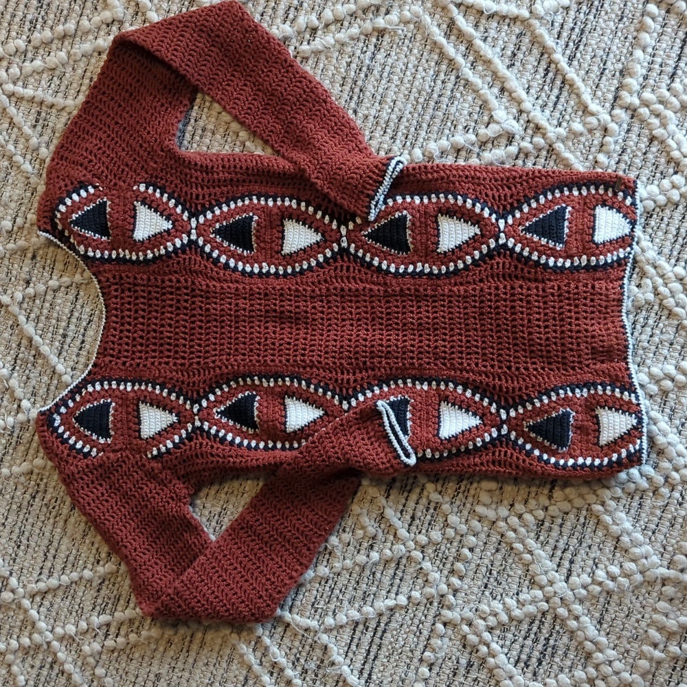 Volcom Crochet Low Back Rust Sweater small